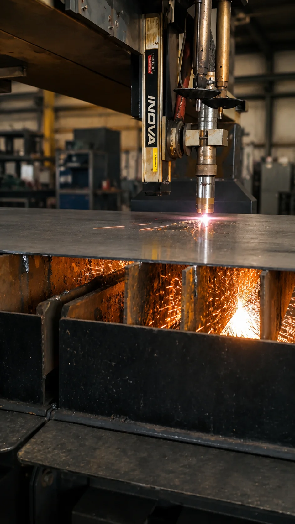 Découpe d'une tôle en acier avec une cnc plasma